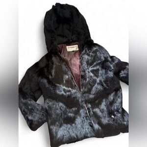 Vintage Black Fur Coat with Hood - Jacques Saint laurent (Label)